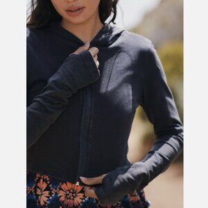 Free People Movement Washed Black Kadi Shrunken Hoodie Jacket
